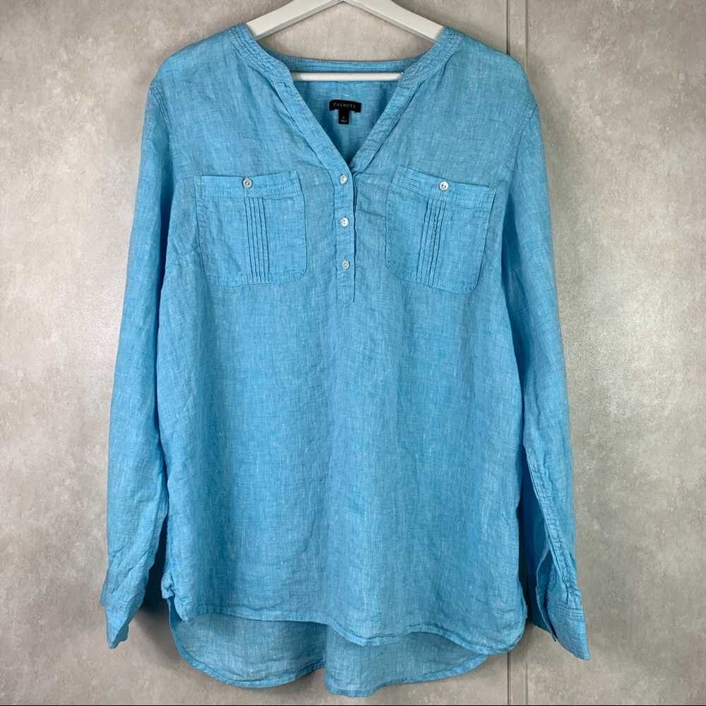 Talbots 100% linen sky blue tunic